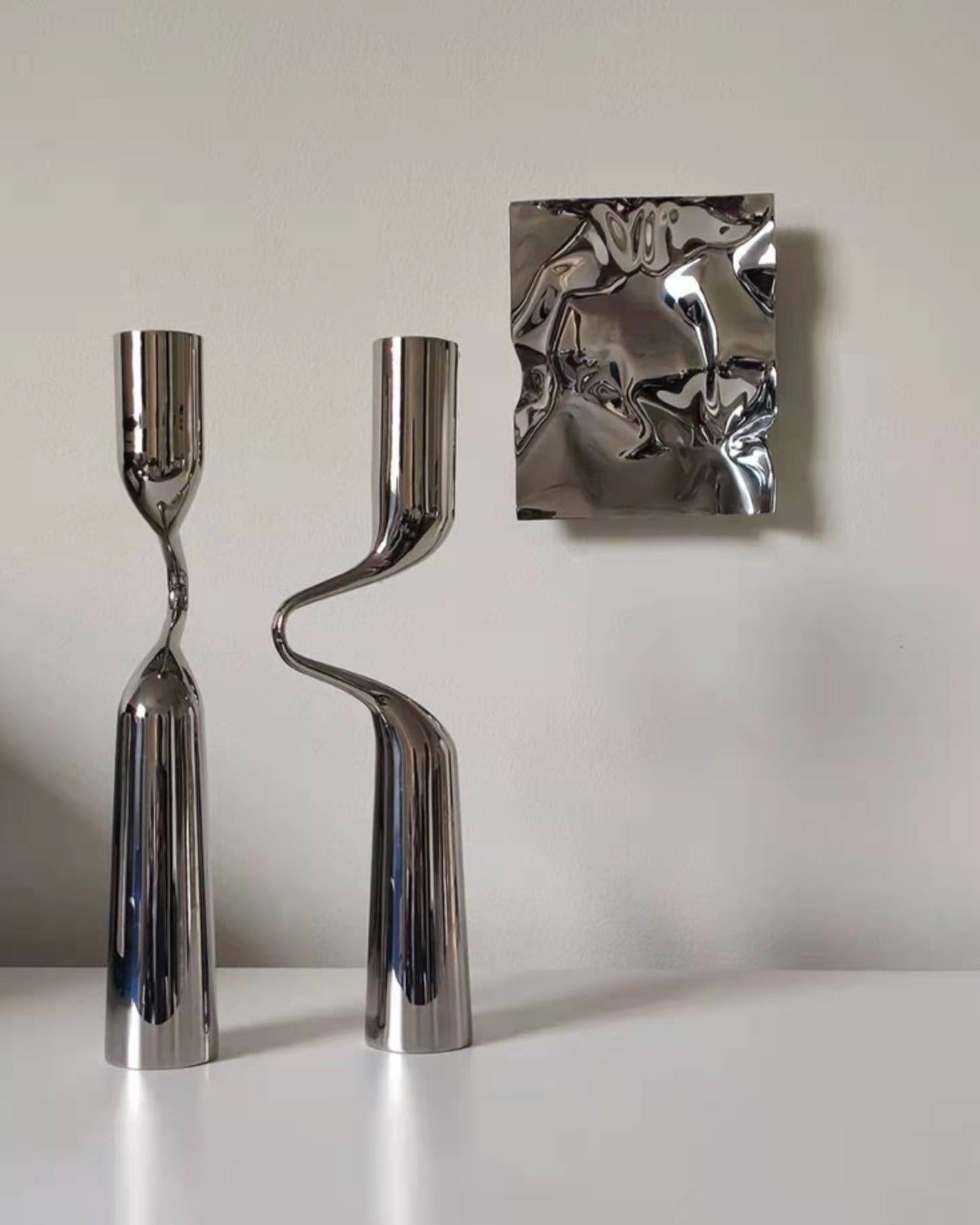 Twisted Chrome Candle Holders